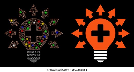 Glossy mesh disinfection lamp icon with glitter effect. Abstract illuminated model of disinfection lamp. Shiny wire carcass polygonal mesh disinfection lamp icon.