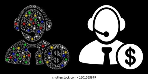 Glossy mesh distance marketing icon with glitter effect. Abstract illuminated model of distance marketing. Shiny wire frame triangular network distance marketing icon.