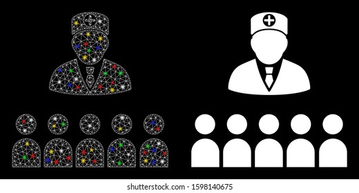 Glossy mesh doctor class icon with glare effect. Abstract illuminated model of doctor class. Shiny wire carcass triangular network doctor class icon. Vector abstraction on a black background.