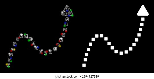 Glossy mesh dotted curve direction icon with glitter effect. Abstract illuminated model of dotted curve direction. Shiny wire frame polygonal mesh dotted curve direction icon.