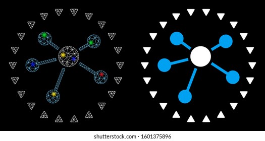 Glossy mesh dotted links diagram icon with sparkle effect. Abstract illuminated model of dotted links diagram. Shiny wire frame polygonal mesh dotted links diagram icon.