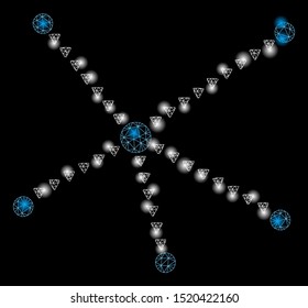 Glossy mesh dotted relations with sparkle effect. Abstract illuminated model of dotted relations icon. Shiny wire frame polygonal mesh dotted relations. Vector abstraction on a black background.