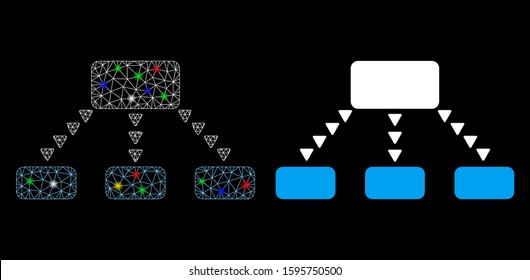 Glossy mesh dotted scheme icon with glitter effect. Abstract illuminated model of dotted scheme. Shiny wire frame polygonal mesh dotted scheme icon. Vector abstraction on a black background.