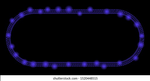 Glossy mesh double rounded frame with sparkle effect. Abstract illuminated model of double rounded frame icon. Shiny wire carcass polygonal mesh double rounded frame.