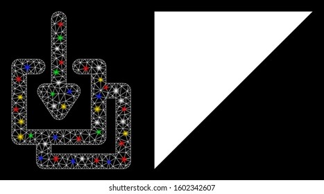 Glossy mesh downloads icon with lightspot effect. Abstract illuminated model of downloads. Shiny wire frame triangular mesh downloads icon. Vector abstraction on a black background.