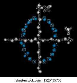 Glossy mesh ellipse plot with glare effect. Abstract illuminated model of ellipse plot icon. Shiny wire frame polygonal mesh ellipse plot. Vector abstraction on a black background.