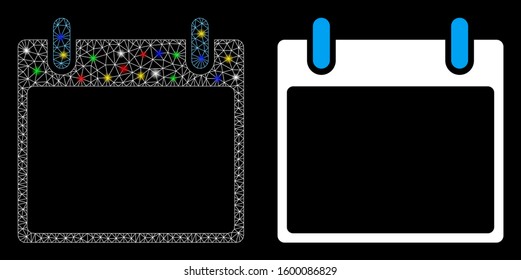 Glossy mesh empty calendar leaf icon with glare effect. Abstract illuminated model of empty calendar leaf. Shiny wire carcass polygonal mesh empty calendar leaf icon.