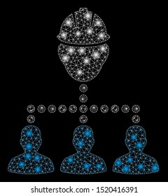 Glossy mesh engineer staff relations with sparkle effect. Abstract illuminated model of engineer staff relations icon. Shiny wire carcass triangular mesh engineer staff relations.