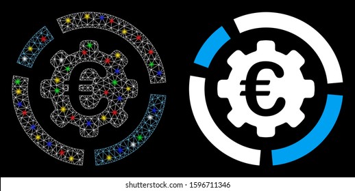 Glossy mesh Euro diagram configuration icon with glow effect. Abstract illuminated model of Euro diagram configuration. Shiny wire frame triangular mesh Euro diagram configuration icon.