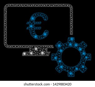 Glossy mesh Euro online bank options with lightspot effect. Abstract illuminated model of Euro online bank options icon. Shiny wire carcass polygonal mesh Euro online bank options.