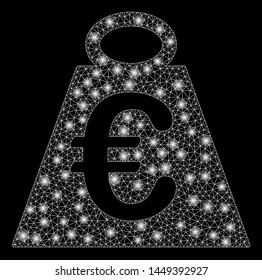 Glossy mesh Euro weight standard with sparkle effect. Abstract illuminated model of Euro weight standard icon. Shiny wire frame triangular mesh Euro weight standard.