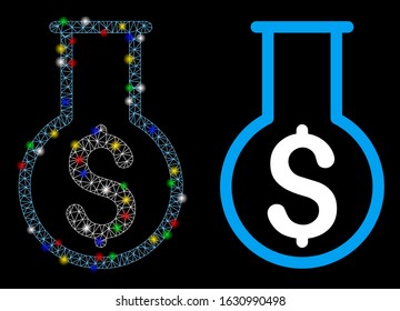 Glossy mesh financial alchemy icon with sparkle effect. Abstract illuminated model of financial alchemy. Shiny wire frame triangular mesh financial alchemy icon.