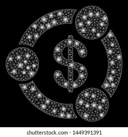 Glossy mesh financial collaboration with lightspot effect. Abstract illuminated model of financial collaboration icon. Shiny wire frame polygonal mesh financial collaboration.