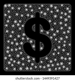 Glossy mesh financial with glare effect. Abstract illuminated model of financial icon. Shiny wire frame triangular mesh financial. Vector abstraction on a black background.
