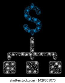 Glossy mesh financial hierarchy with glitter effect. Abstract illuminated model of financial hierarchy icon. Shiny wire frame polygonal mesh financial hierarchy.