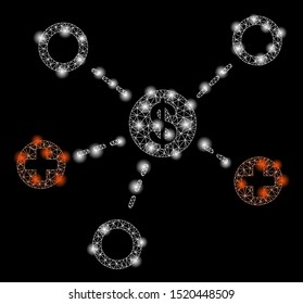 Glossy mesh financial medical relations with sparkle effect. Abstract illuminated model of financial medical relations icon. Shiny wire frame triangular mesh financial medical relations.