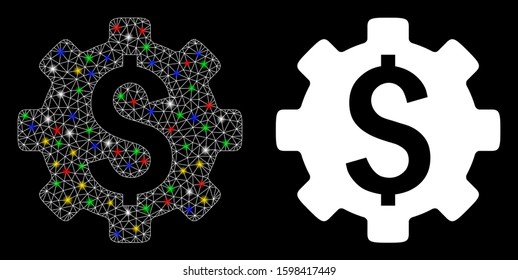 Glossy mesh financial options icon with lightspot effect. Abstract illuminated model of financial options. Shiny wire carcass triangular mesh financial options icon.