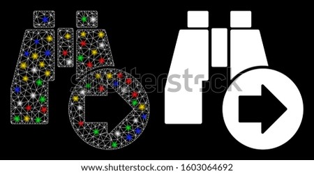 Glossy mesh find next binoculars icon with sparkle effect. Abstract illuminated model of find next binoculars. Shiny wire carcass triangular mesh find next binoculars icon.