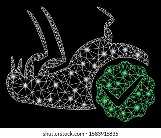 Glossy mesh flea control with glitter effect. Abstract illuminated model of flea control icon. Shiny wire carcass polygonal mesh flea control. Vector abstraction on a black background.