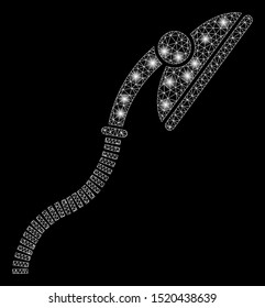 Glossy mesh flexible shower with glitter effect. Abstract illuminated model of flexible shower icon. Shiny wire frame triangular mesh flexible shower. Vector abstraction on a black background.