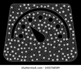 Glossy mesh floor scales with glow effect. Abstract illuminated model of floor scales icon. Shiny wire frame triangular mesh floor scales. Vector abstraction on a black background.