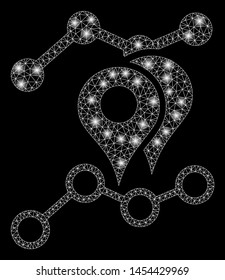 Glossy mesh geo trends with glitter effect. Abstract illuminated model of geo trends icon. Shiny wire frame polygonal mesh geo trends. Vector abstraction on a black background.