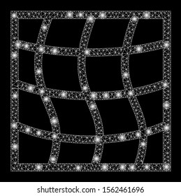 Glossy mesh with glitter effect. Abstract illuminated model of mesh icon. Shiny wire frame polygonal mesh. Vector abstraction on a black background.