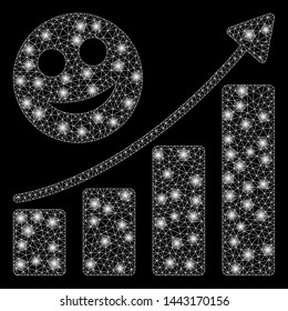 Glossy mesh happy growing trend with glitter effect. Abstract illuminated model of happy growing trend icon. Shiny wire carcass polygonal mesh happy growing trend.