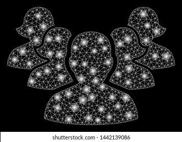 Glossy mesh harem with glow effect. Abstract illuminated model of harem icon. Shiny wire frame triangular mesh harem. Vector abstraction on a black background.