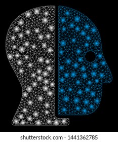 Glossy mesh hidden profile with sparkle effect. Abstract illuminated model of hidden profile icon. Shiny wire carcass polygonal mesh hidden profile. Vector abstraction on a black background.