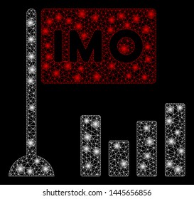 Glossy mesh IMO bar chart with glare effect. Abstract illuminated model of IMO bar chart icon. Shiny wire frame polygonal mesh IMO bar chart. Vector abstraction on a black background.