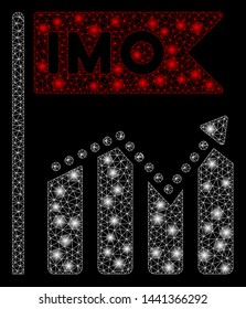 Glossy mesh IMO chart trend with lightspot effect. Abstract illuminated model of IMO chart trend icon. Shiny wire carcass triangular mesh IMO chart trend. Vector abstraction on a black background.