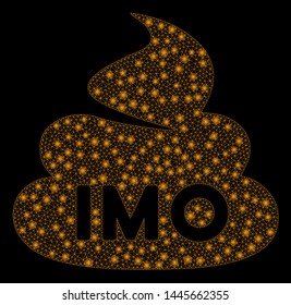 Glossy mesh IMO shit with lightspot effect. Abstract illuminated model of IMO shit icon. Shiny wire frame polygonal mesh IMO shit. Vector abstraction on a black background.