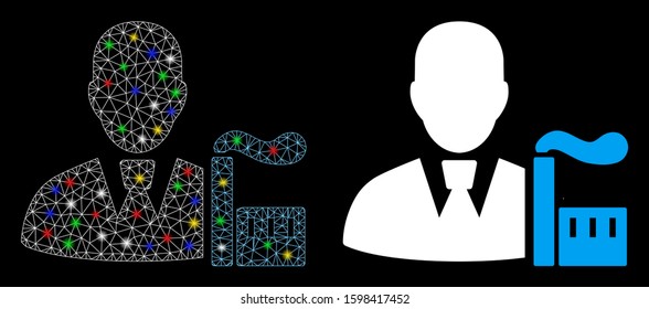 Glossy mesh industry capitalist icon with glow effect. Abstract illuminated model of industry capitalist. Shiny wire frame polygonal mesh industry capitalist icon.