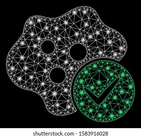 Glossy mesh infected with glow effect. Abstract illuminated model of infected icon. Shiny wire frame polygonal mesh infected. Vector abstraction on a black background.