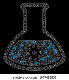 Glossy mesh infection retort with glow effect. Abstract illuminated model of infection retort icon. Shiny wire frame triangular network infection retort. Vector abstraction on a black background.