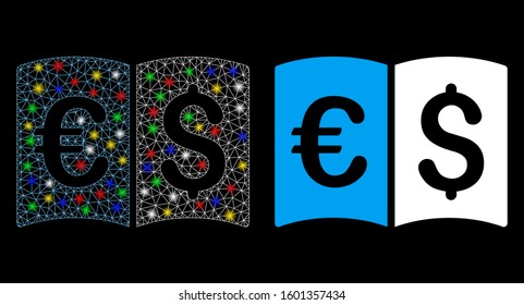 Glossy mesh international catalog icon with glare effect. Abstract illuminated model of international catalog. Shiny wire carcass triangular mesh international catalog icon.