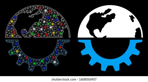 Glossy mesh international industry icon with glitter effect. Abstract illuminated model of international industry. Shiny wire carcass polygonal mesh international industry icon.