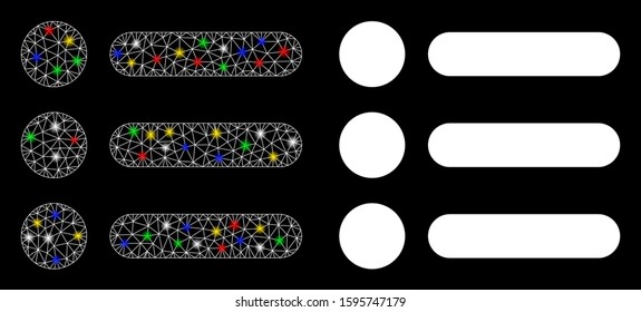 Glossy mesh items icon with glow effect. Abstract illuminated model of items. Shiny wire frame polygonal network items icon. Vector abstraction on a black background.