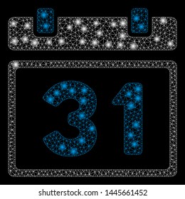 Glossy mesh last month day with glitter effect. Abstract illuminated model of last month day icon. Shiny wire carcass triangular mesh last month day. Vector abstraction on a black background.