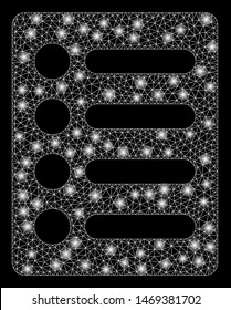 Glossy mesh list with glare effect. Abstract illuminated model of list icon. Shiny wire carcass polygonal mesh list. Vector abstraction on a black background. Abstract 2d mesh designed with triangles,