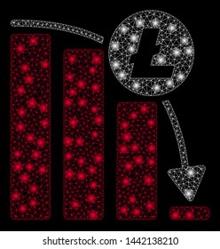 Glossy mesh Litecoin epic fail graph with glare effect. Abstract illuminated model of Litecoin epic fail graph icon. Shiny wire frame triangular mesh Litecoin epic fail graph.