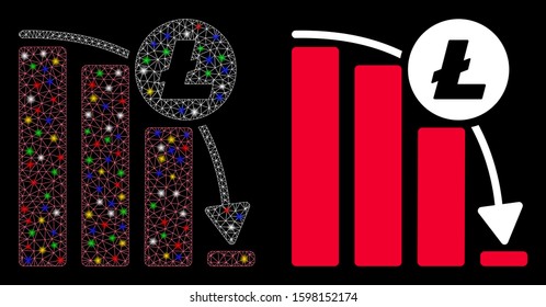 Glossy mesh Litecoin epic fail graph icon with glare effect. Abstract illuminated model of Litecoin epic fail graph. Shiny wire carcass triangular mesh Litecoin epic fail graph icon.