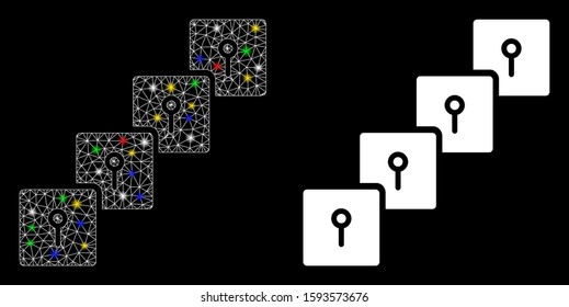 Glossy mesh locker blockchain icon with lightspot effect. Abstract illuminated model of locker blockchain. Shiny wire carcass polygonal mesh locker blockchain icon.