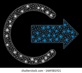 Glossy mesh logout with glitter effect. Abstract illuminated model of logout icon. Shiny wire frame polygonal mesh logout. Vector abstraction on a black background.