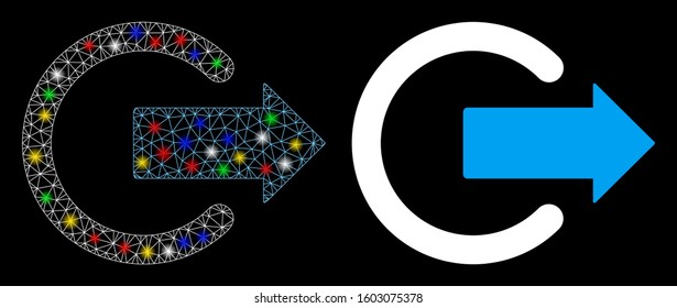 Glossy mesh logout icon with glitter effect. Abstract illuminated model of logout. Shiny wire frame polygonal mesh logout icon. Vector abstraction on a black background.