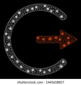 Glossy mesh logout with sparkle effect. Abstract illuminated model of logout icon. Shiny wire frame polygonal mesh logout. Vector abstraction on a black background.