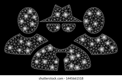 Glossy mesh mafia people group with glare effect. Abstract illuminated model of mafia people group icon. Shiny wire carcass polygonal network mafia people group.