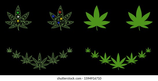 Glossy mesh marihuana smile icon with glow effect. Abstract illuminated model of marihuana smile. Shiny wire carcass polygonal mesh marihuana smile icon. Vector abstraction on a black background.