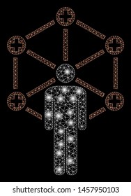 Glossy mesh medical network administrator with glow effect. Abstract illuminated model of medical network administrator icon. Shiny wire carcass triangular mesh medical network administrator.